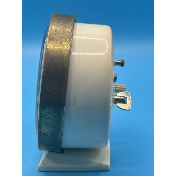 Vintage Equity Minibell Wind-Up Alarm Clock Black Gold Retro Cream Base - Picture 4 of 7